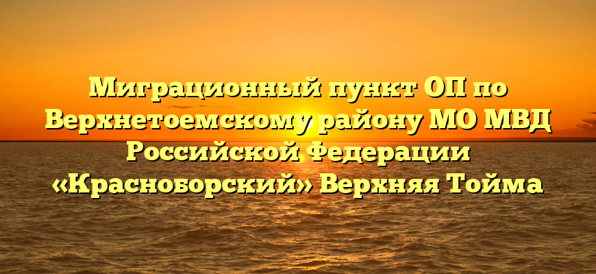 Миграционный пункт ОП по Верхнетоемскому району МО МВД Российской Федерации «Красноборский» Верхняя Тойма