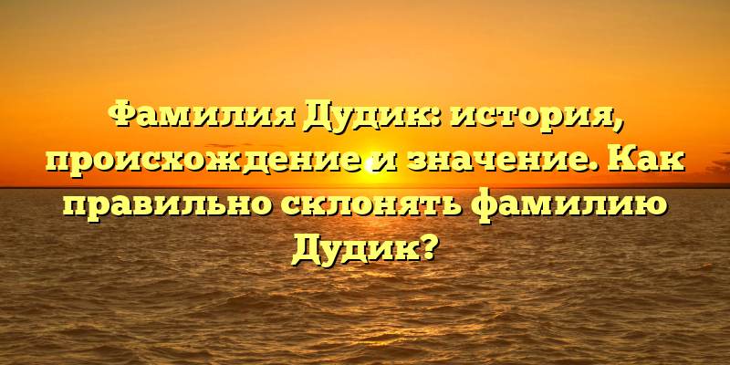 Фамилия Дудик: история, происхождение и значение. Как правильно склонять фамилию Дудик?